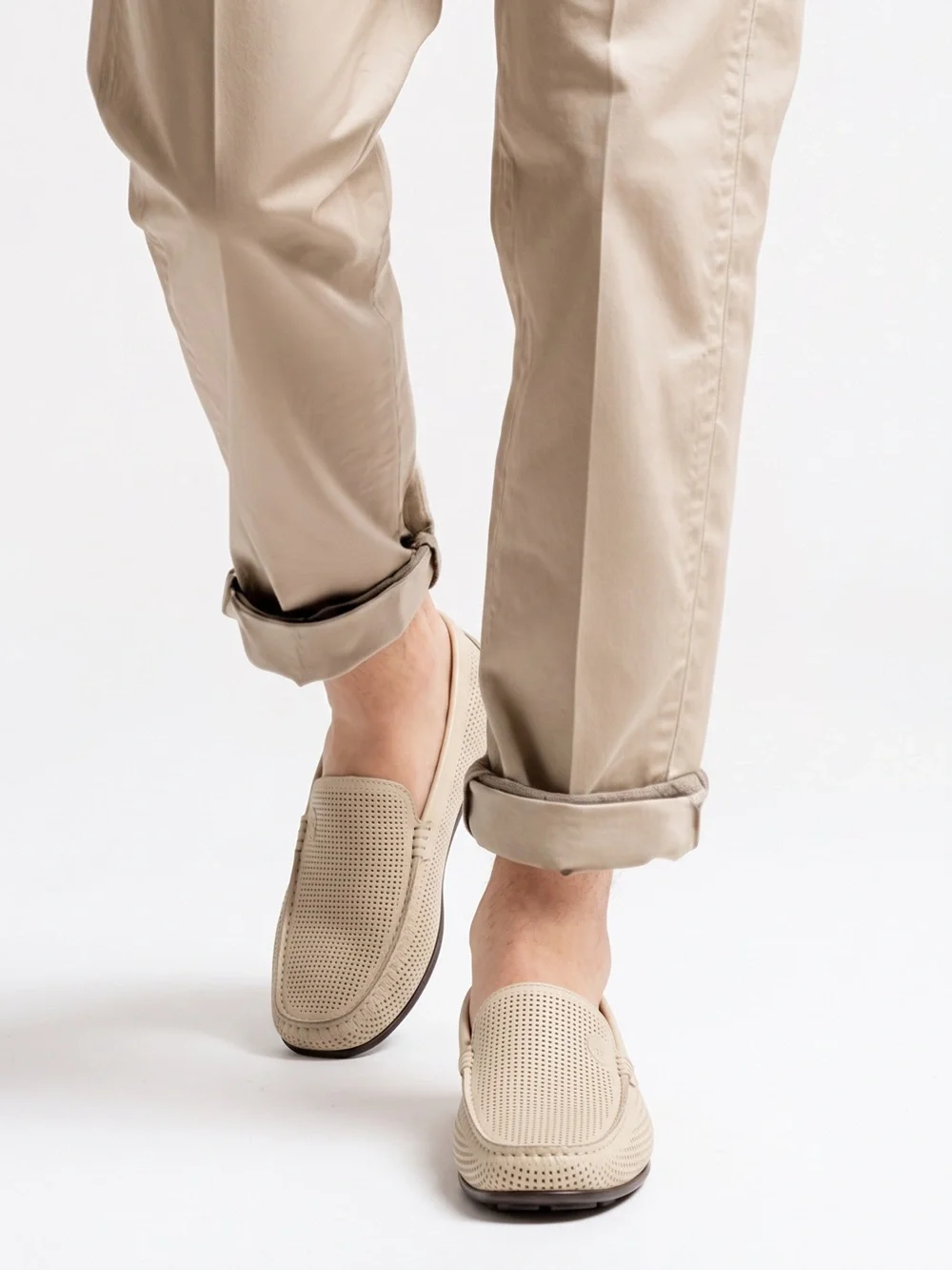 Casadei Men's Off-White Perforated Leather Slip-On Comfort Summer Loafers